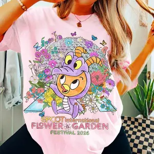 Youth & Adult Epcot International Flower and Garden Festival 2026 Shirt, Cute Orange Bird Figmennt Dragon Floral Graphic Tee, Vacation Trip Tee