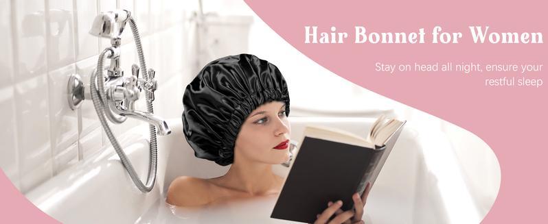 Silk Bonnet for Sleeping Double Layer Satin Adjustable Straps Lined Hair Bonnets for Women Natural Curly Hair Outside Silk Reversible