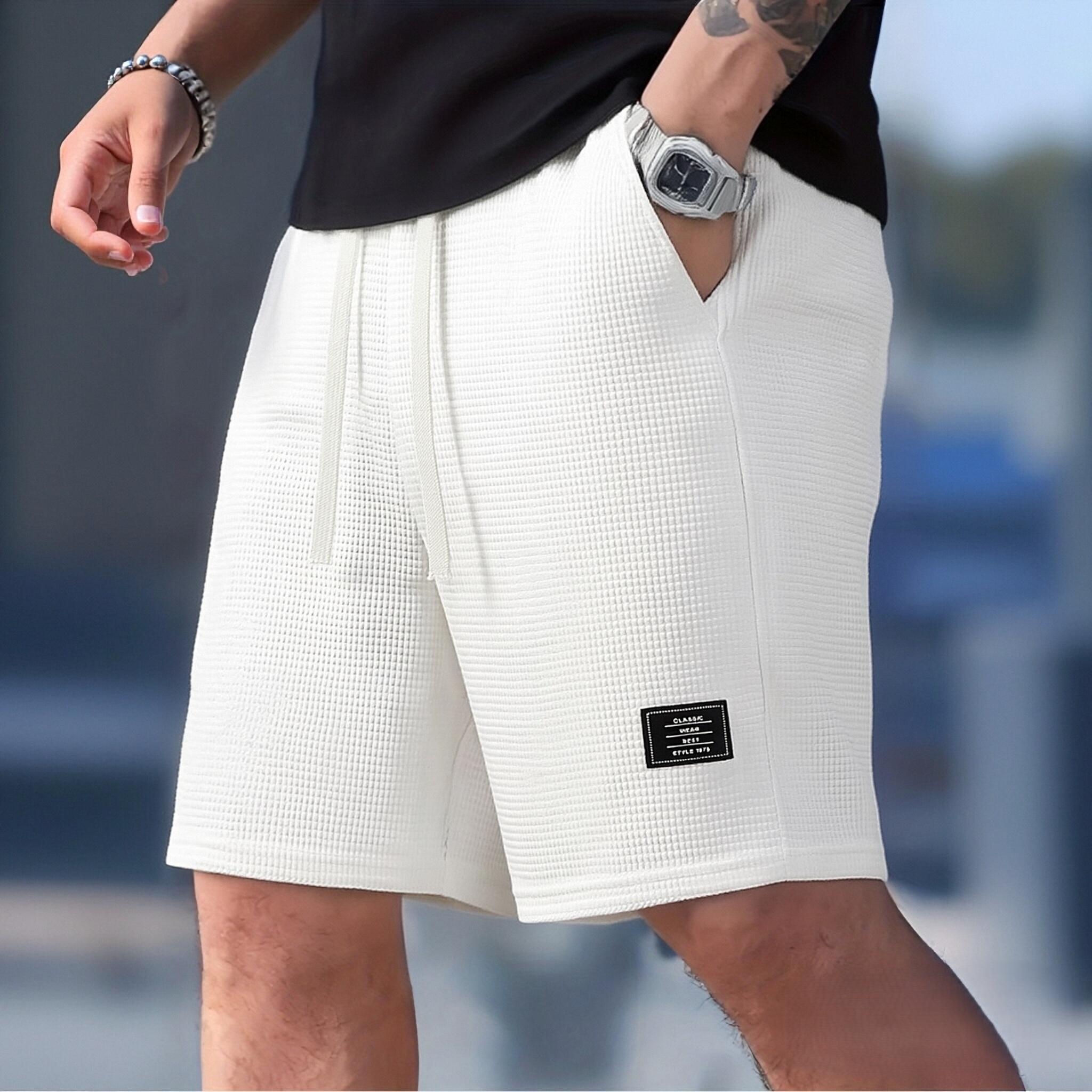 Men'S Lightweight Polyester Casual Shorts with Drawstring Waist - Breathable Textured Fabric, Pockets for Beach, Outdoor & Casual Attire -  Regular Fit, Adjustable Comfort | Simple Design | Durable Fabric