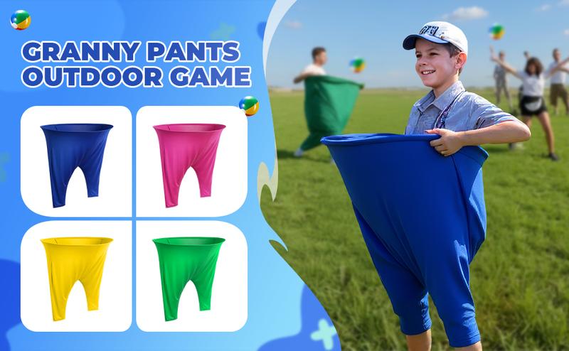 6 Pcs Granny Pants Yard Game, 2025 New Funny Giant Stretchy Pants, Granny Pants Outdoor Game with 4 Bouncy Balls & 1 Pump & 1 Granny Pant ( Random Color )