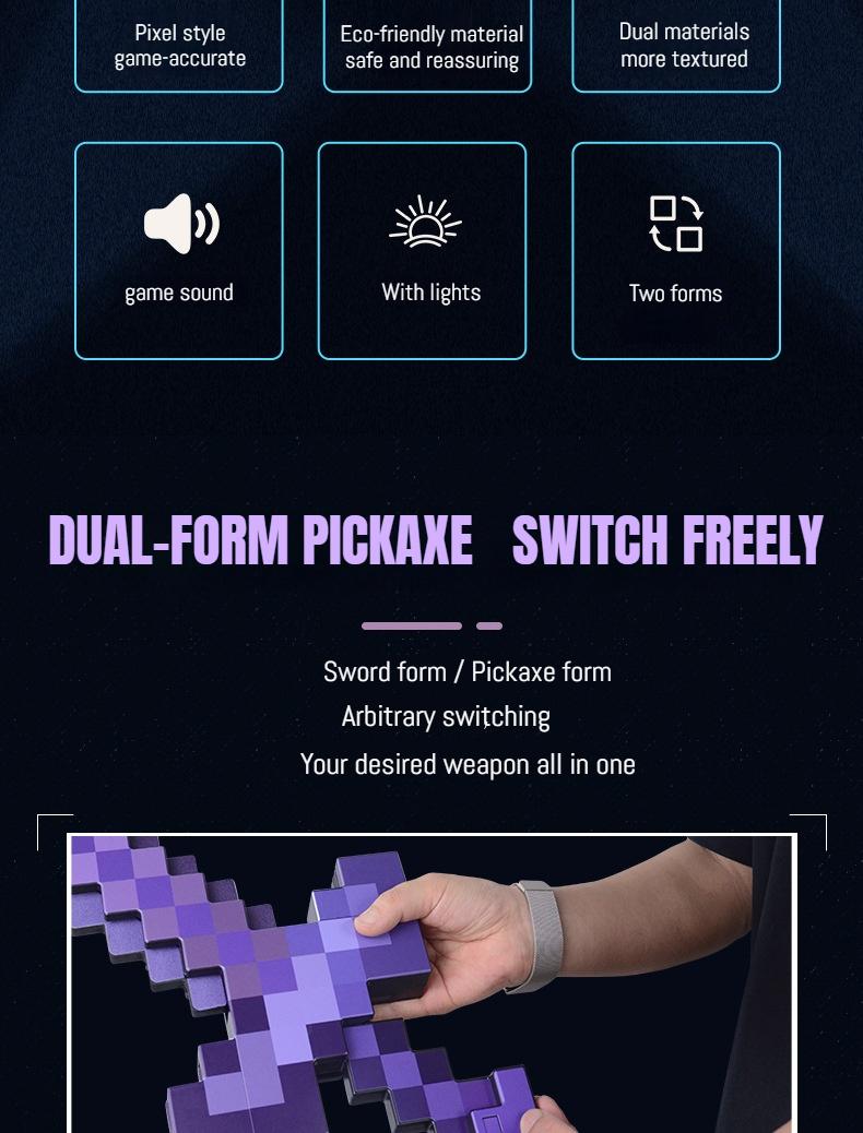 2 in 1 Sword & Pickaxe Transforming Toy with Game-Inspired Light & Sound Effects for Kids Colorful Telescopic Lightsaber
