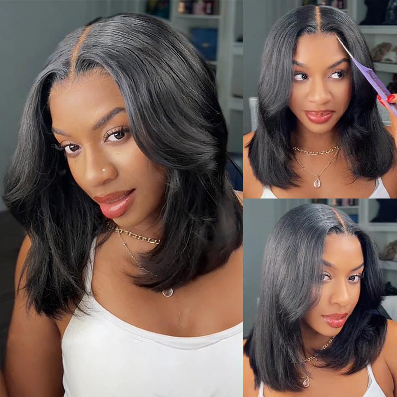 【NEW】FORGIRL FOREVER Layered Cut Yaki Straight Wear Go Glueless Wig 9x6 T Part Pre-Cut Lace Bob Wig With Drawstring