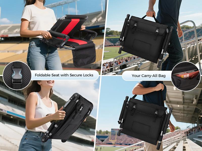 [live]Folding Stadium Seat Bleacher Chair with Cup Holder, Mesh Bag and Hide Hooks, Portable Stadium Chair with Back and Cushion