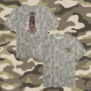 Duck Boat Graphic Tee - Mossy Oak Original Bottomland Camo | Vintage Washed Out Short Sleeve Hunting Shirt | Premium Outdoor Letter Print Tee | Retro Camouflage Apparel