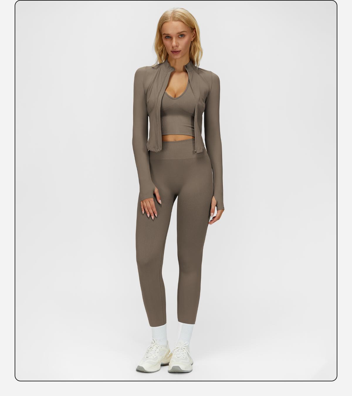 MFVIM Women's Solid Criss Cross Crop Tank Top High Waist Leggings Zip Up Crop Jacket Tracksuit Set Breathable Comfortable Yoga Workout Gym Athletic Activewear Textured Sweatsuit Thermal Lined Sports SpringStatements