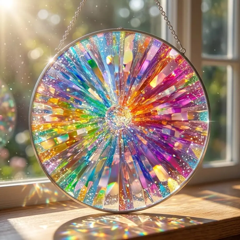 [Made in US] Rainbow Suncatcher Crystal Prism, Holographic Stained Glass Window Hanging, Summer Home Decor, Unique Gardening Gift for Mom or Grandma