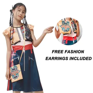 Girls Witch Style Party Dress with Free Accessory Bag, Elegant Group Performance Costume for Kids, Festival & Stage Outfit