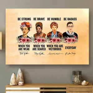 RBG, Amelia Earhart Be Strong Be Brave Be Humble Be Badass Canvas Wall Art- Women Who Make History, Inspire Feminism- Signature