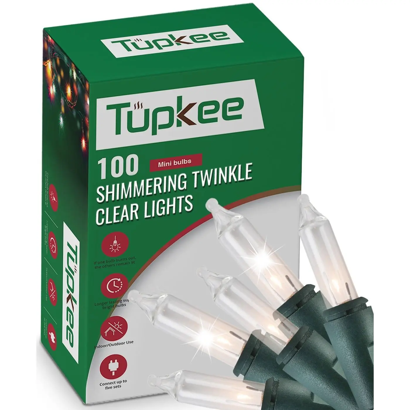 Tupkee 100-Bulb Christmas Twinkle String Lights, 20.5 ft, 12 Random Twinkling Bulbs, Clear Lights, Indoor & Outdoor