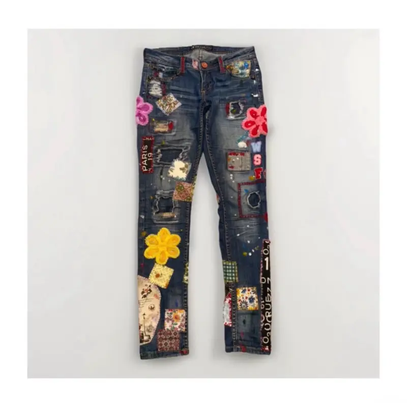 Wabisabifashions Very Detailed Upcrafted Pepe Jeans With Patchwork Size 27 (small)
