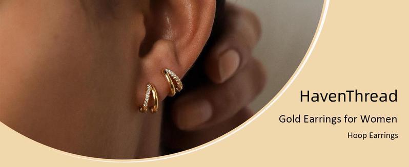 HavenThread Gold Hoop Earrings for Women 14K Gold Plated Huggie Hoop Earrings with Cubic Zirconia Hypoallergenic Design for Daily Wear & Gifts