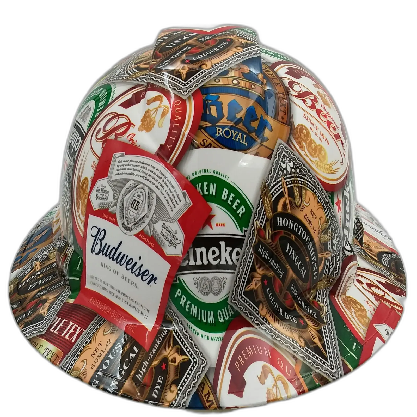 Beer Label Collage Cerveza - Custom Hydro Dipped Full Brim Hard Hat
