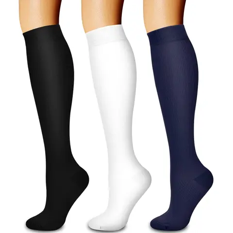 3 Pairs Compression stockings for Women & Men 15-20 mmHg,Best Support for Cycling Athletic Hiking Running