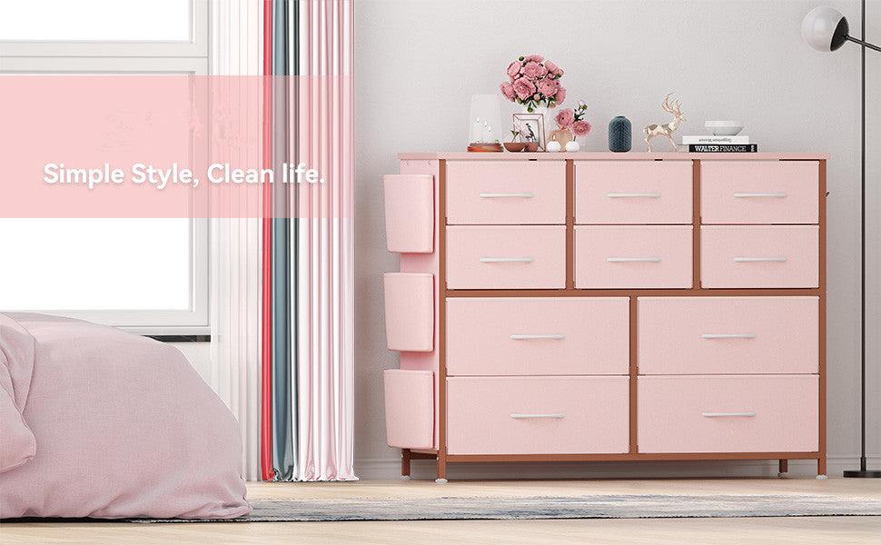 【Garvee】10 Drawer Pink Dresser for Kids Room, Freestanding Storage Cabinet with Wood Top for Girls Bedroom or Playroom