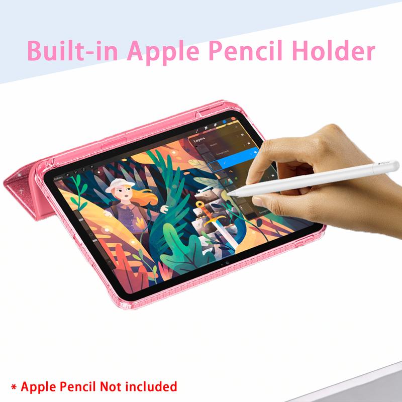 iPad Case for 10.9 Inch 10th 11th Gen Tablet Crystal Clear Protection Casing with Shiny Sparkle Glitter Smooth Finish Pencil Holder Auto Wake Sleep Cover
