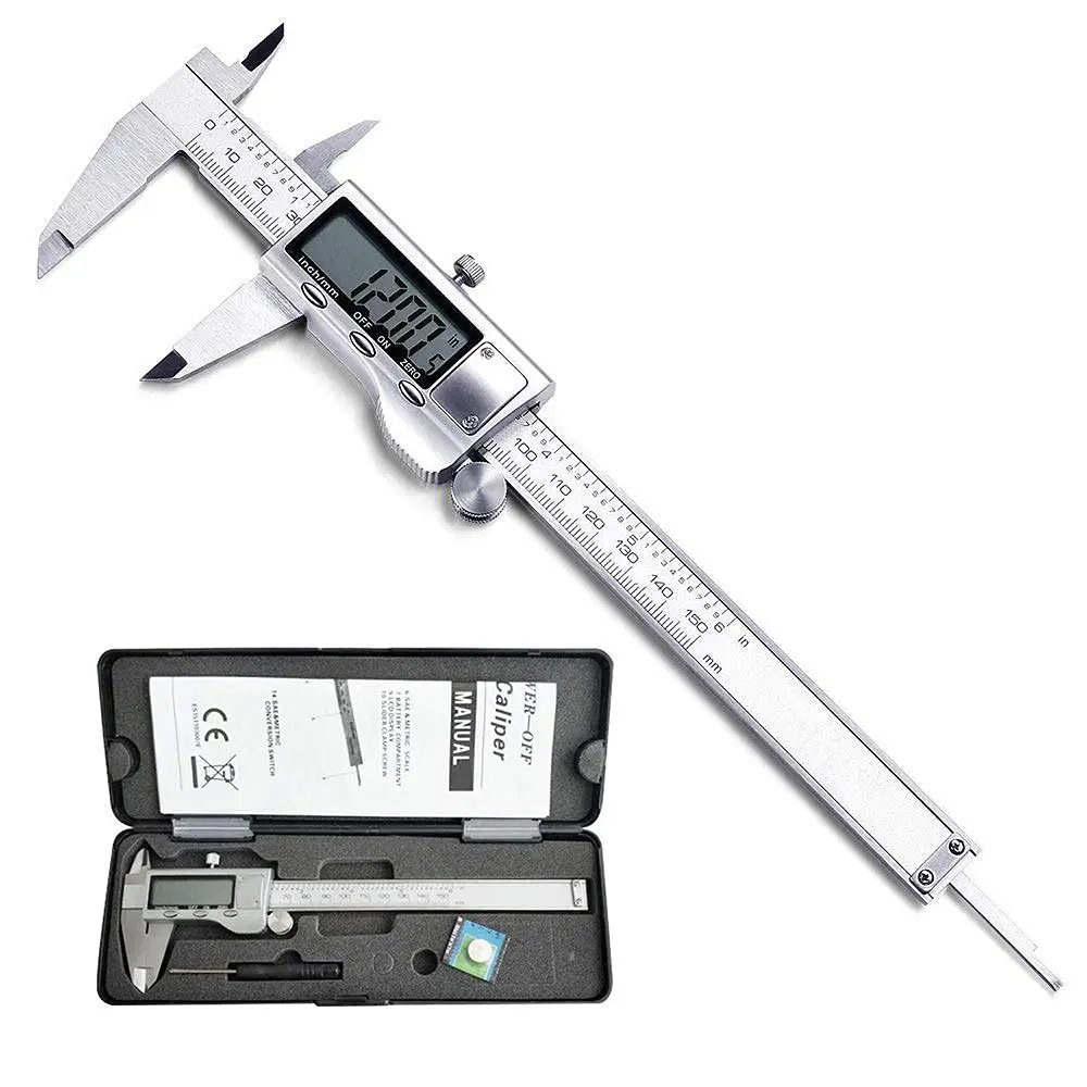 Digital Caliper Measuring Tool, Stainless Steel Vernier Caliper Digital Micrometer with Large LCD Screen, Easy Switch from Inch Metric Fraction, 6 Inch Caliper Tool for DIY/Household