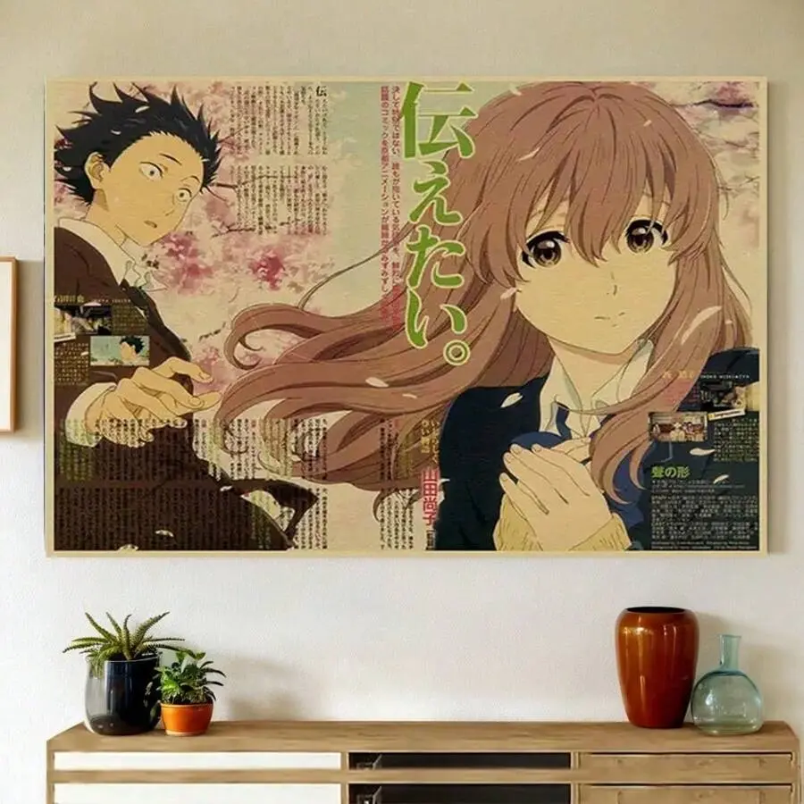 Unframed Waterproof Multicolor Anime Manga Kraft Paper Print - Otaku Style Room Decor, Nursery & Wardrobe Hanging Supplies, Retro Home Decor Posters & Prints