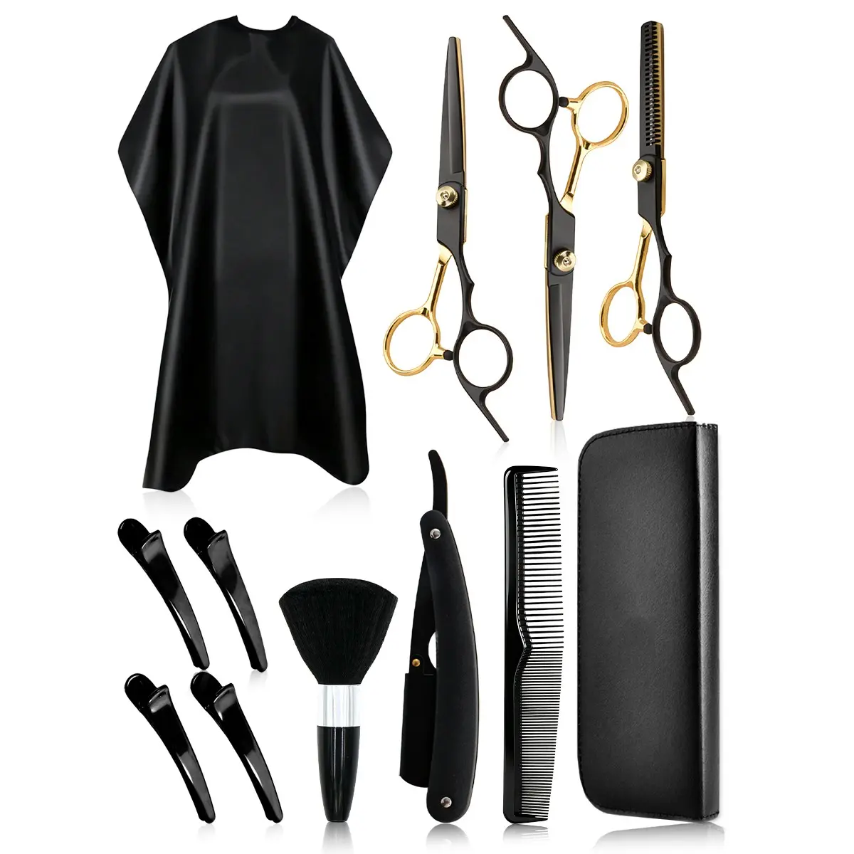 Professional Hairdressing Tool Set for Barbershop, 2/12pcs Barber Tools Kit, Includes Stainless Scissors, Apron, Clips, Brushes, Razor, Comb and Storage Bag, Barber Equipment, Barber Supplies