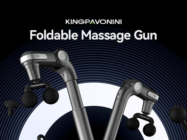 KingPavonini Foldable Massage Gun with Dual-Ball Head, Adjustable Head & Extendable Handle, Handheld Back Massage Gun, Portable Percussion Massager Gun, Gift for Men Women
