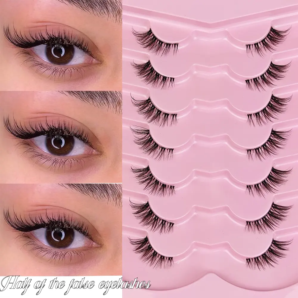 7 Pairs Half Lashes with Clear Band, Cat Eye Tail Elongated Eyelashes, Natural Look Wispy Faux Mink Lashes, High Quality Eyelashes, Artificial Lashes, Fake Lashes, Christmas Makeup Gift
