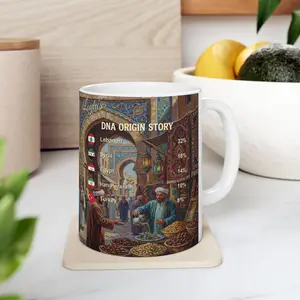 Personalized Genealogy DNA Ceramic Coffee Mug Tea Drinkware of Middle East North African Heritage & Custom MENA Ancestry Gift Perfect Custom Meaningful Made to Order Keepsake