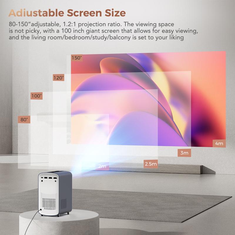 Portable Smart Projector With Android 12, 4K HD Display, Auto Focus, WiFi6 & BT5.4, Built-in Battery, Ideal For Home Cinema And Outdoor Use, Holiday Essentials, Christmas Gifts
