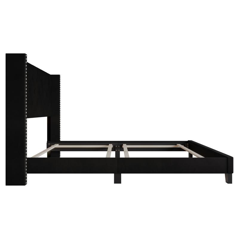 Favorer Monroe Tufted Upholstered Wingback Panel Bed Frame with Diamond Tufting and Nailhead Trim for Adult Bedroom, Box Spring Required