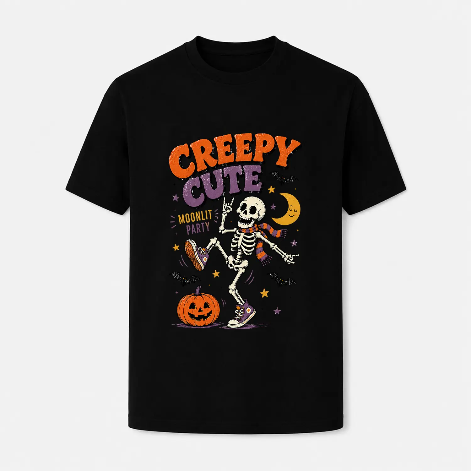 Men Crew Neck Oversized Short Sleeve T-Shirt 2026 Summer Vintage Halloween Creepy Cute Dancing Skeleton Pumpkin Crescent Moon Casual Graphic Tee For Young Adult Men
