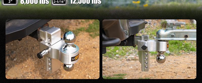 LOCAME Heavy-Duty Adjustable Trailer Hitch 2-Inch Receiver 6-Inch Drop/Rise Aluminum 12,500 LBS GTW with Double Stainless Steel Locks Silver