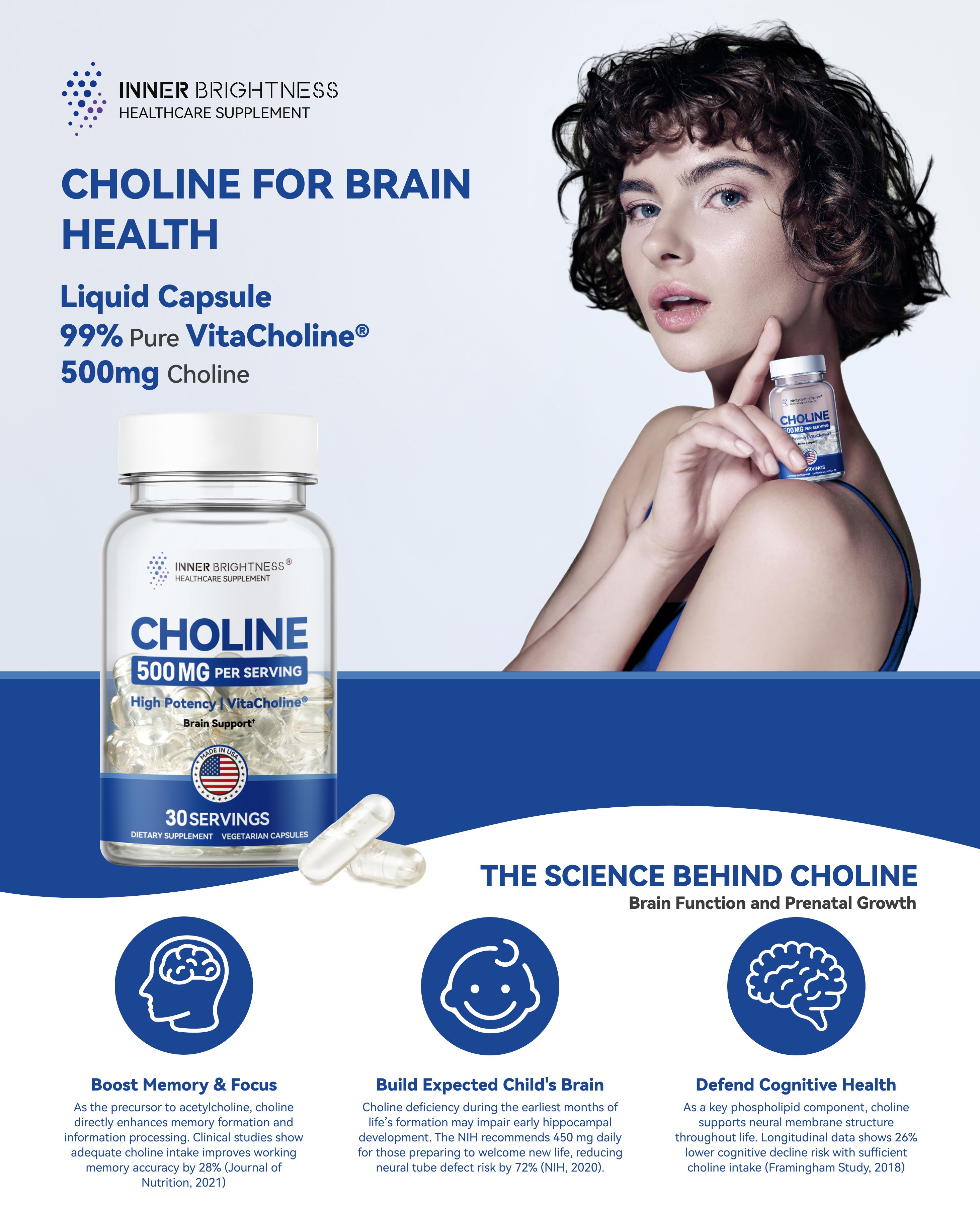 Inner Brightness Choline Supplements, Liquid Capsules for Focus, Memory ...