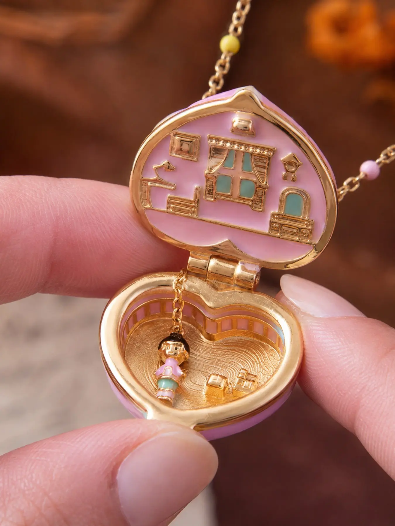 1pc Pink Heart Locket Necklace, Openable Box Pendant, Cute Gift Jewelry for Women & Girls, Heart-Shaped Necklace, Cute Necklaces