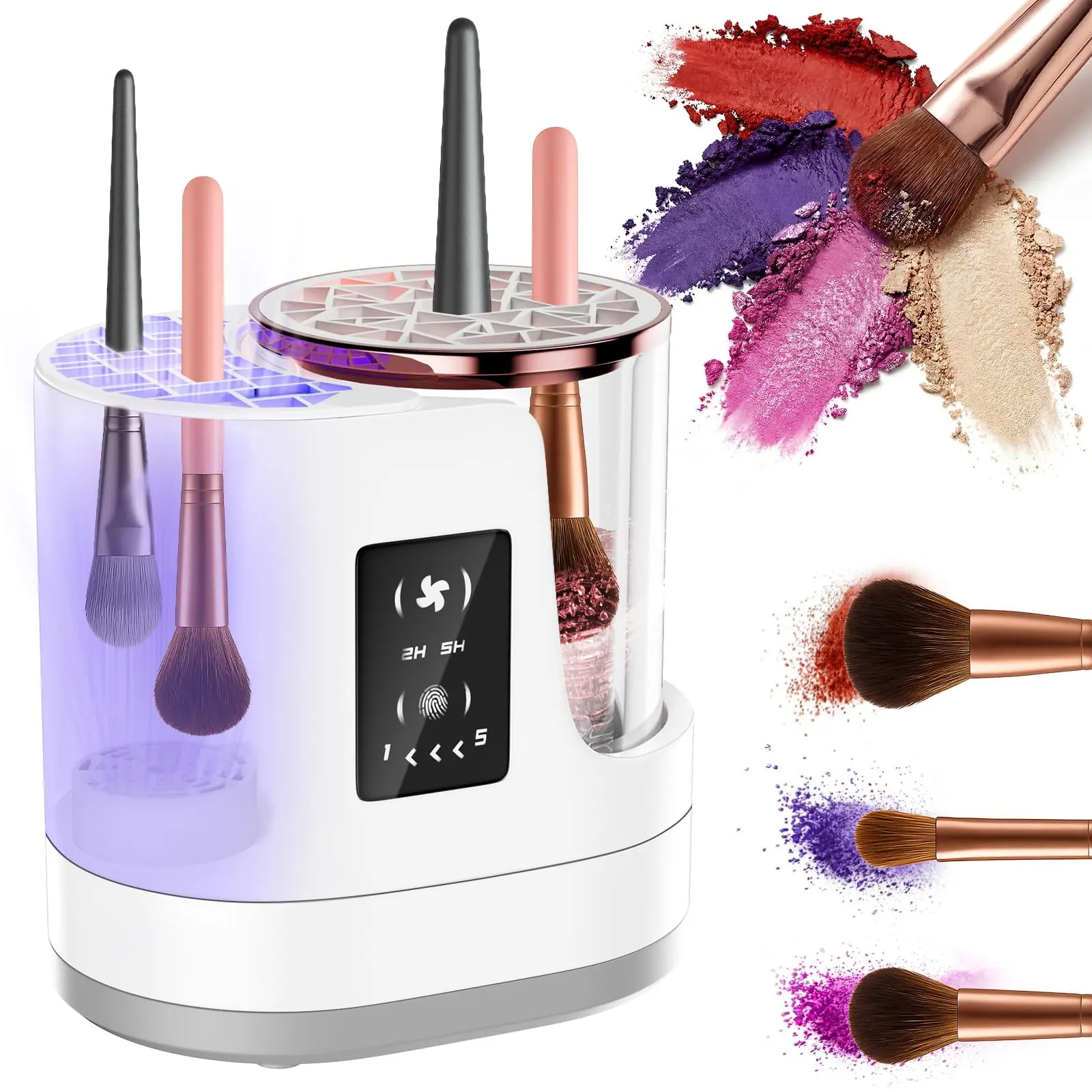 3-in-1 Electric Makeup Brush Cleaner & Dryer, USB Rechargeable Deep Cleaning Machine for Makeup Brushes & Sponges, Portable Fast Spin Wash Tool for Foundation, Blush & Cosmetic Brush Care