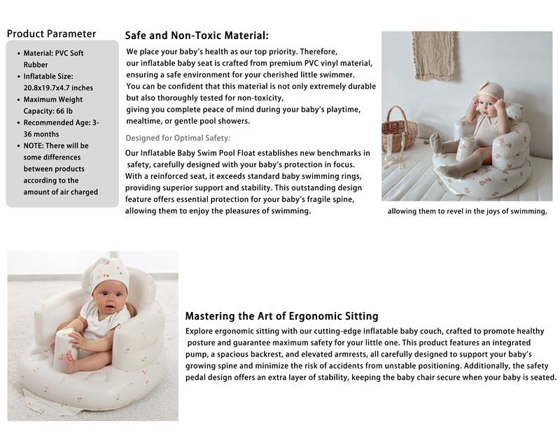 Inflatable Baby Seat for Infants & Kids 3+ Months – Soft, Durable & Ergonomic Support Chair with Built‑in Air Pump and Quick Deflate, Perfect for Summer Outings, Tummy Time, Travel & a Cute Baby Shower Gift for Your Baby Newborn