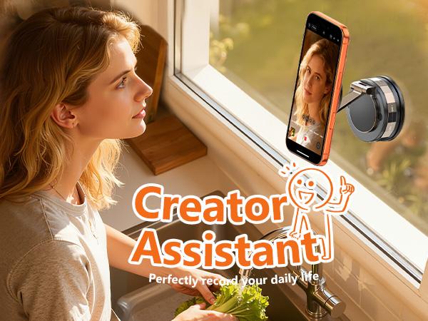 PUTARE Vacuum Magnetic Car Phone Holder Compatible with MagSafe, 360° Rotating Ultra-Strong Suction Cup Mount for Car/Vlog Shooting, Windshield/Dashboard/Wall Stand for All Phone Models, Carbon Fiber Coffee