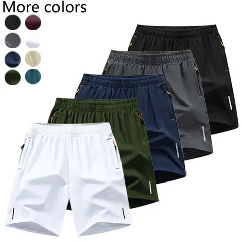 Men's 5-Pack Premium Fit Quick-Drying Above-the-Knee Athletic Shorts - Adjustable Drawstring Waistband, Fitted Casual Polyester Bottoms, Outdoor-Ready for Versatile Styling