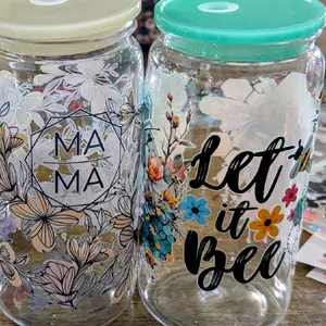 Let It Bee Acrylic Cup with Floral Design and Colorful Lid for Everyday Use