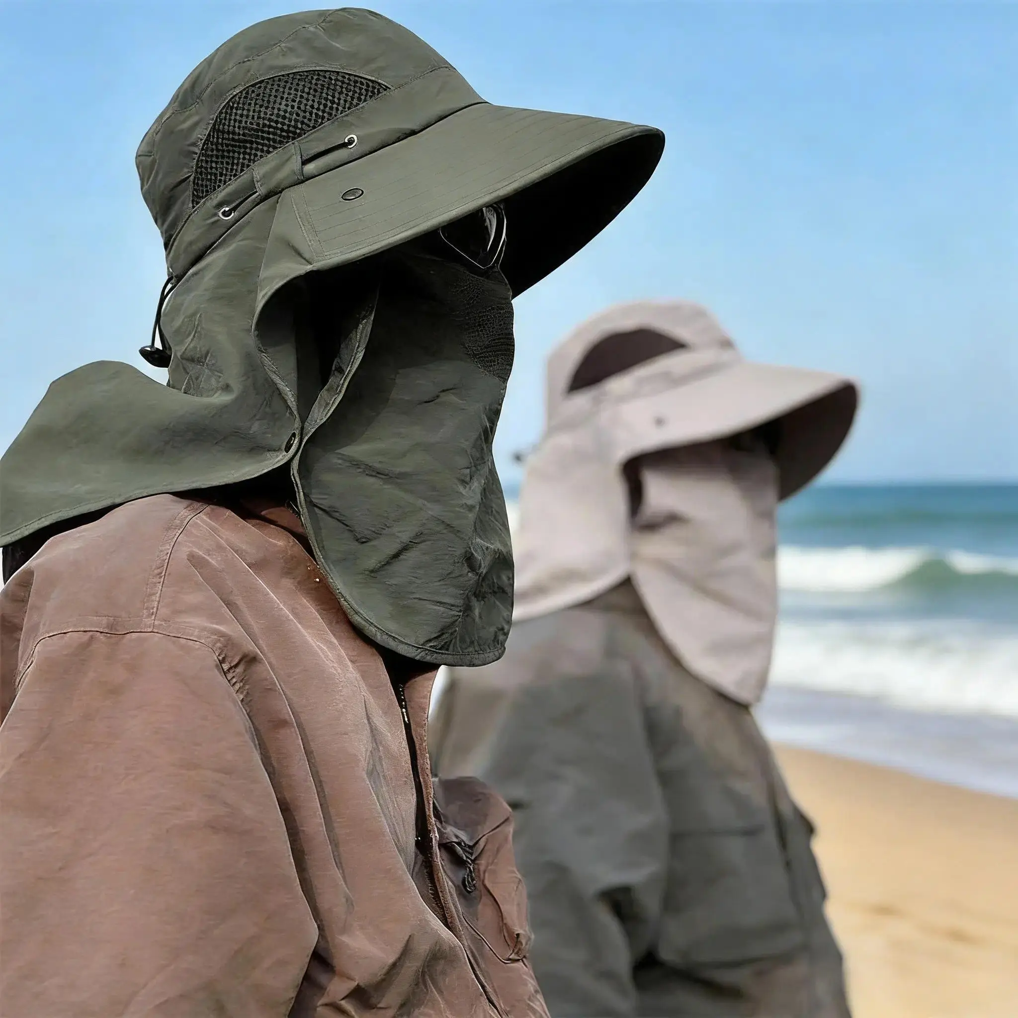 Spring/Summer Fisherman's Sun Hat, Outdoor Fishing Hat with Detachable Face Cover and Neck Protection
