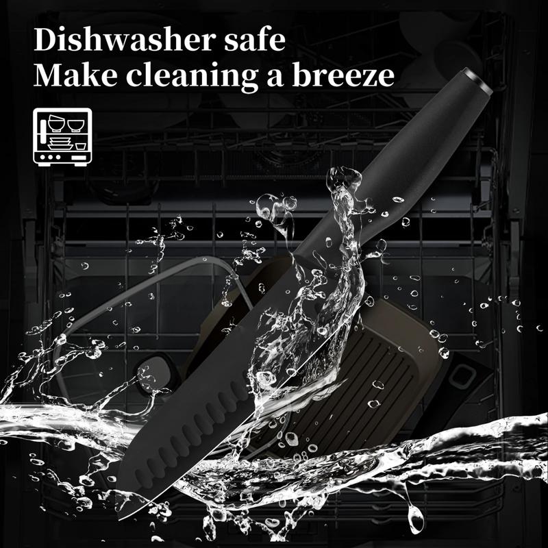 15 Pcs Steel Kitchen BlockKnife Set with Block, Sharpener, Heavy PoultryShears and 6pcs Serrated Steak Knives RazorSharp, Anti-Slip Handle Steel,Handy, Stainless German Blade Utensils Modern Kitchenware Storage Cutting