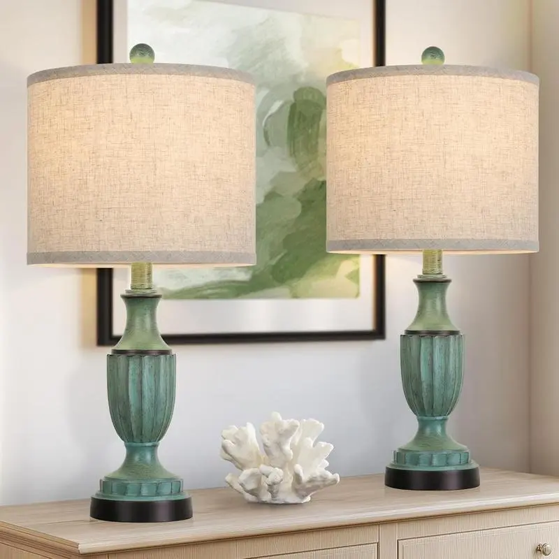MATULSA 22" Farmhouse Table Lamps Set of 2, Mother's Day Gift Rustic Vintage Table Lamps for Bedroom Nightstand, Antique Bedside Desk Lamps with Linen Shade
