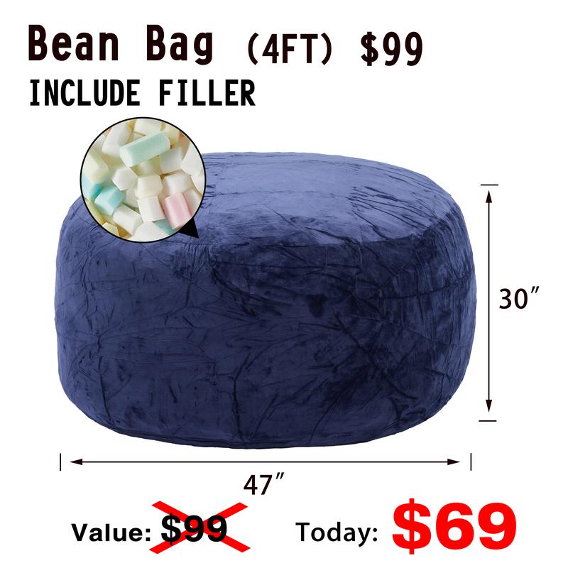3FT/4FT bean bag Lazy sofa beanbag Chair USA Ship Free High-Rebound Memory Foam Furniture Soft flannel fabric