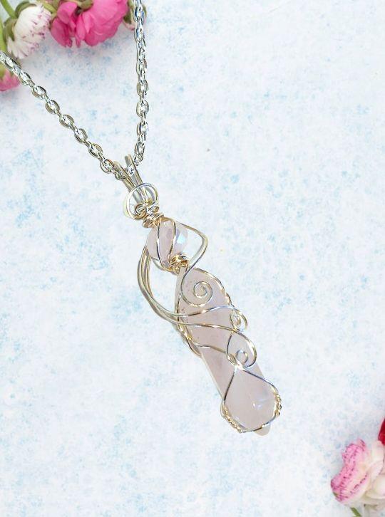 Rose Quartz Necklace, Sterling Silver Wire Wrapped Crystal, Heart Chakra Love Stone, Handmade Romantic Gift for Her Rose Quartz Necklace, Sterling Silver Wire Wrapped Crystal, Heart Chakra Love Stone, Handmade Romantic Gift for Her