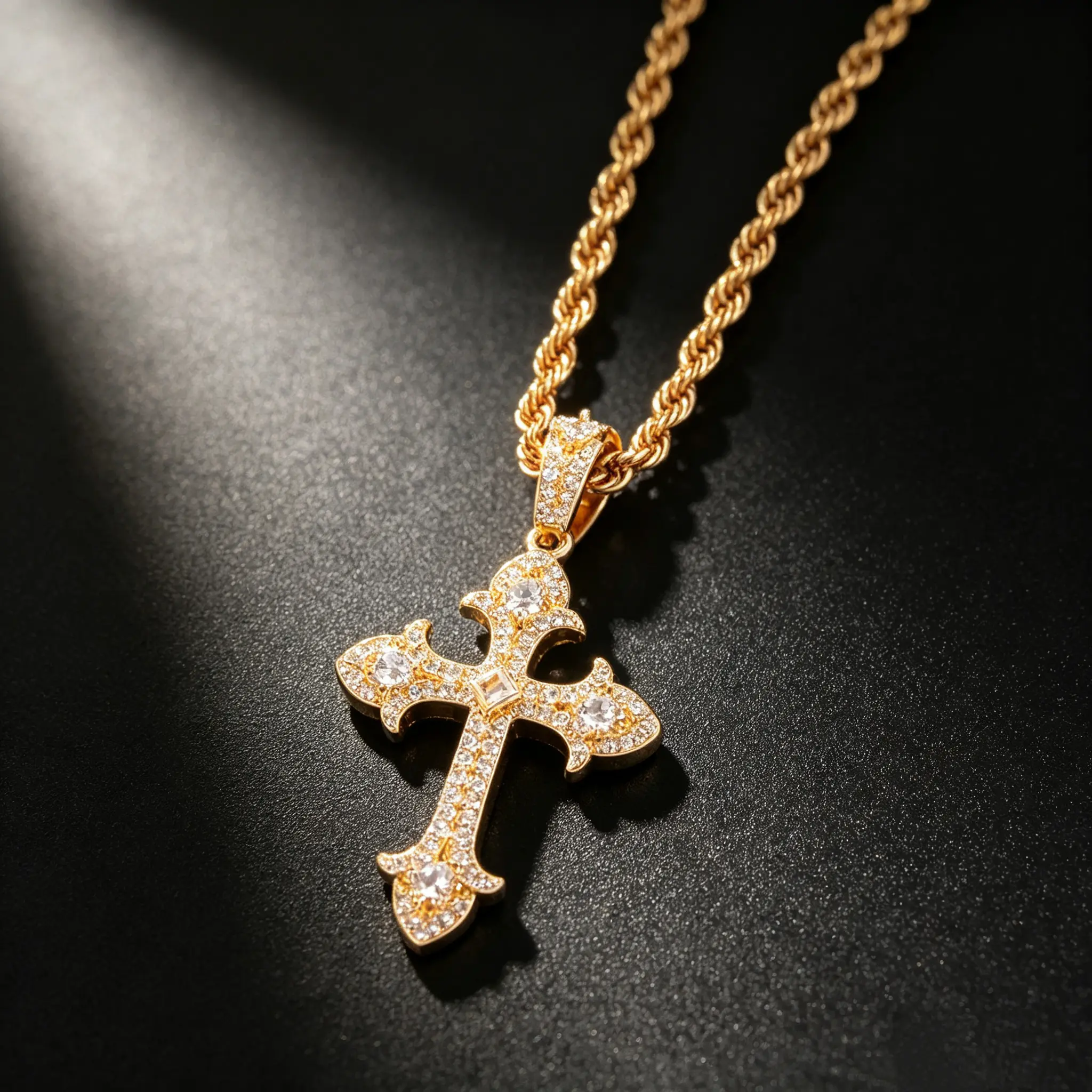 QUEENDO Cross Necklace, Cross Chain Design, Unisex Streetwear Jewelry, gift for friends, birthday present, Cross Pendant Jewelry, Zirconia Crucifix Pendant, Cross Design Pendant