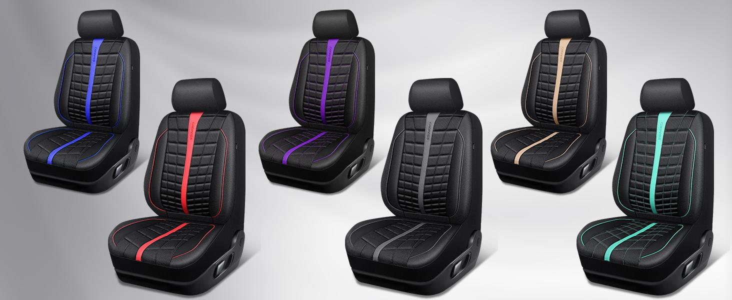 CAR PASS Leather Car Seat Cover Front Seats,3D Air Mesh Seat Covers for Car,Breathable Premium Leather Mesh Front Seat Covers Universal Fit for Cars Sedans Trucks Vans SUVs, Black&Red