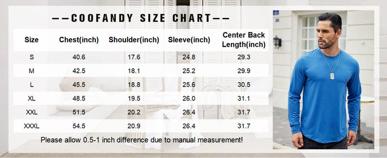COOFANDY Mens Cotton T-Shirt Crew Neck Long Sleeve Tee Shirts Hipster Hip Hop Longline Casual Tops Gym Muscle Shirts