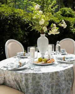 Hyacinth Blue Floral Cotton Tablecloth