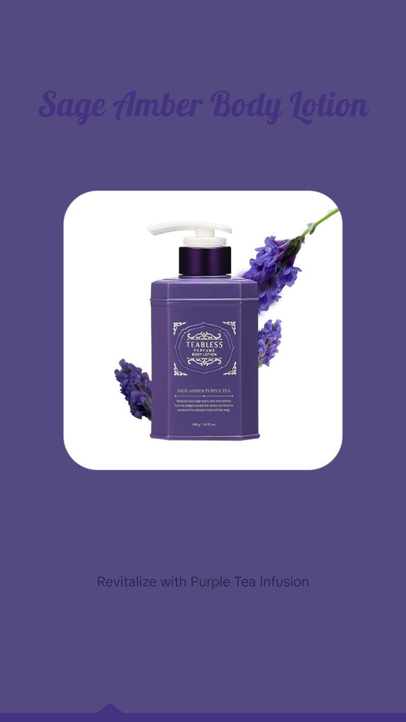 TEABLESS Perfume Body Lotion Sage Amber Scent, Herbal Ceramides, Anthocyanins,Soothe&Moisturize the skin. 16.9Fl Oz 480g