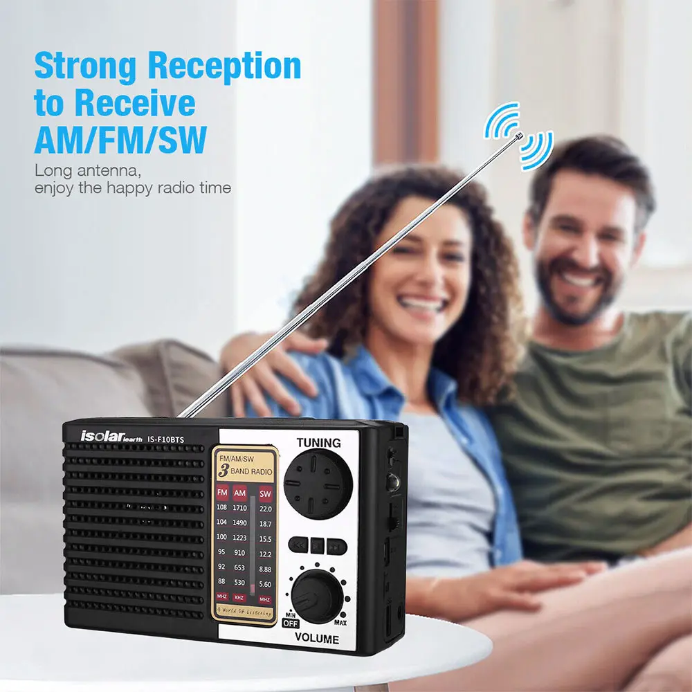 Portable Solar-Powered Radio - Cordless Digital Portable Radios with Push Button, Bluetooth, 180 Minutes Playtime, MP3 Player, High-Quality Sound, FM/AM Dual Band, Shortwave Reception, Rechargeable Mobile Charging, USB/TF Slot, Antenna, Compact Design, Mi