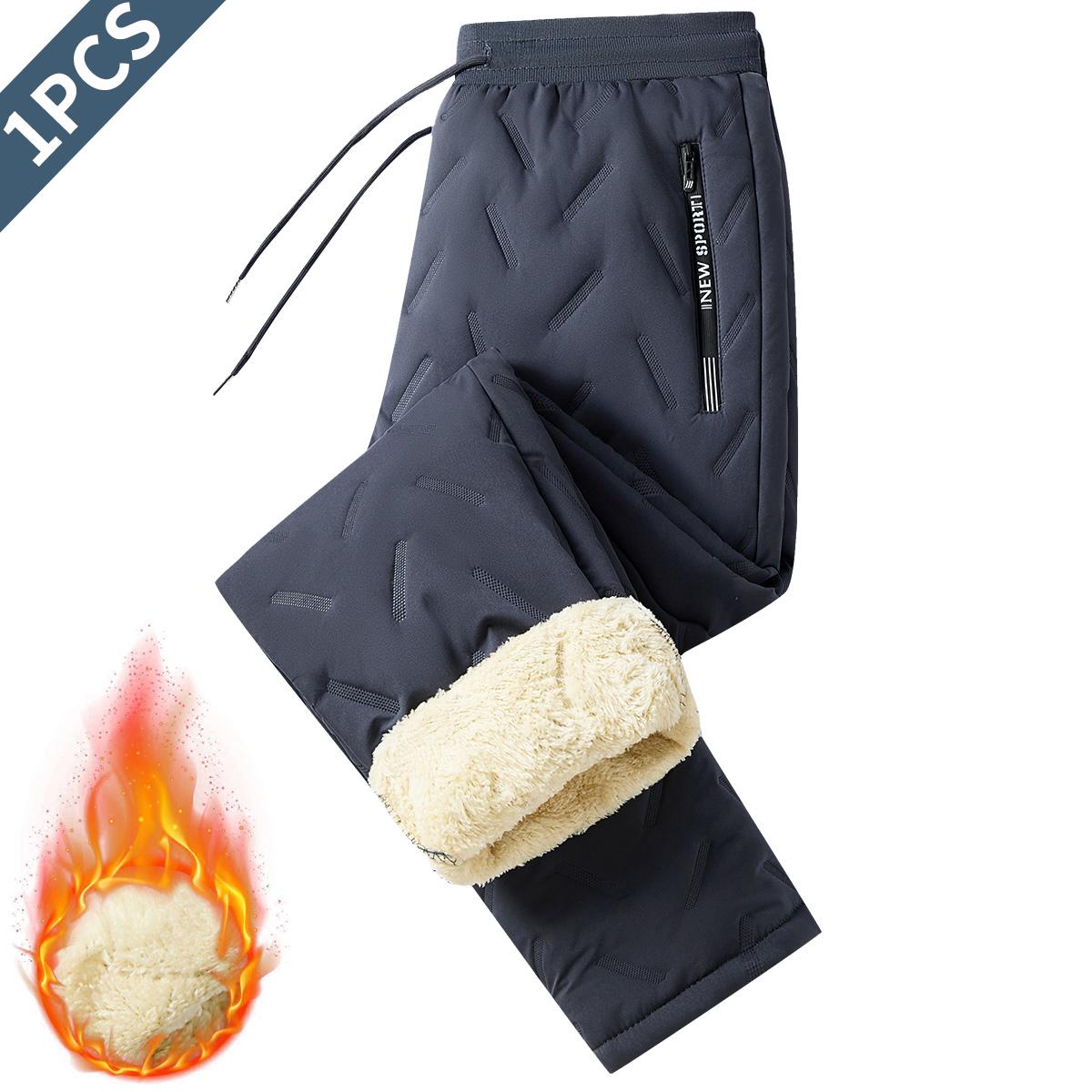 Men's Autumn And Winter Sports Pants Thick Warm Cotton Lined Casual Straight Windproof Warm Trousers,Men's Regular Fit PlainDrawstring Waist Thermal Lined JoggePants, Casual Warm Waterproof ZipperPocket Trousers for Daily Wear, Men'sBottoms for Winter