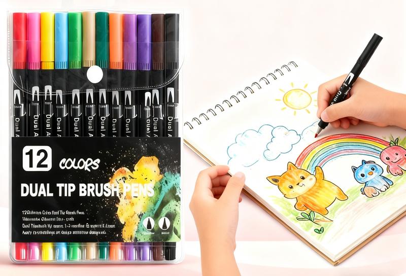 VIRAL 12-Color Aesthetic Dual Tip Pens, No-Bleed Portable Brush Markers for Bullet Journal & Planners