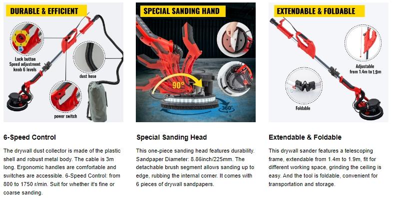 VEVOR Drywall Sander 850W, TikTokShopBlackFriday, Variable Speed 800-1750 RPM, Foldable Sheetrock Sander with Telescope Handle, LED Strip Light, Vacuum Bag & Gloves Heavy Duty Power Tools VEVOR Drywall Sander 850W, TikTokShopBlackFriday, Variable Speed 800-1750 RPM, Foldable Sheetrock Sander with Telescope Handle, LED Strip Light, Vacuum Bag & Gloves Heavy Duty Power Tools